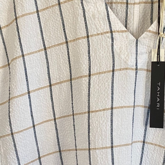 NWT Tahari Linen Windowpane V-Neck Top Size Small - Picture 5 of 8